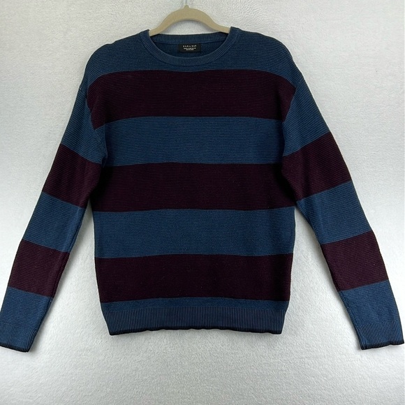 Zara Other - Zara Man Pullover Sweater Sz S/M* Blue/Purple Crew Neck Striped Cotton Blend